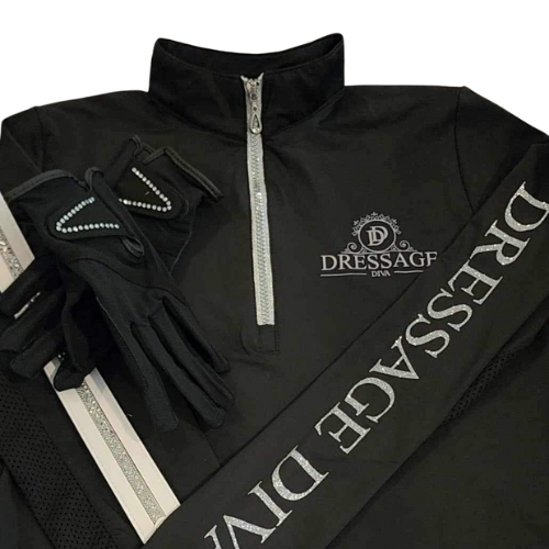 Black Long Sleeve base layer with glitter & mesh equestrian shirt